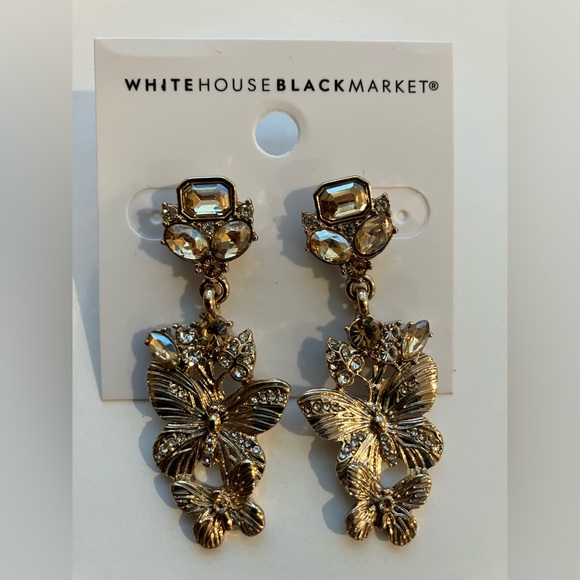 White House Black Market Jewelry - White House Black Market Gold Crystal Butterfly Earrings